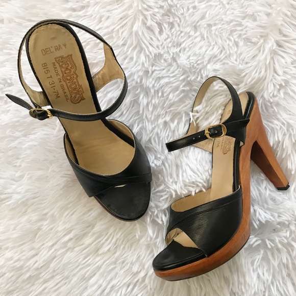 Vintage Shoes - Vintage Footworks Wood Block Strappy Heels